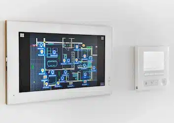 A digital screen displaying a detailed technical schematic or circuit diagram on a white background.